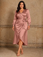 Silk-like Mother of the Bride Dress with Self-Tie Sash-Plus Size 