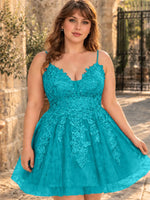 Applique Soft Tulle Mini Dress-Plus Size 