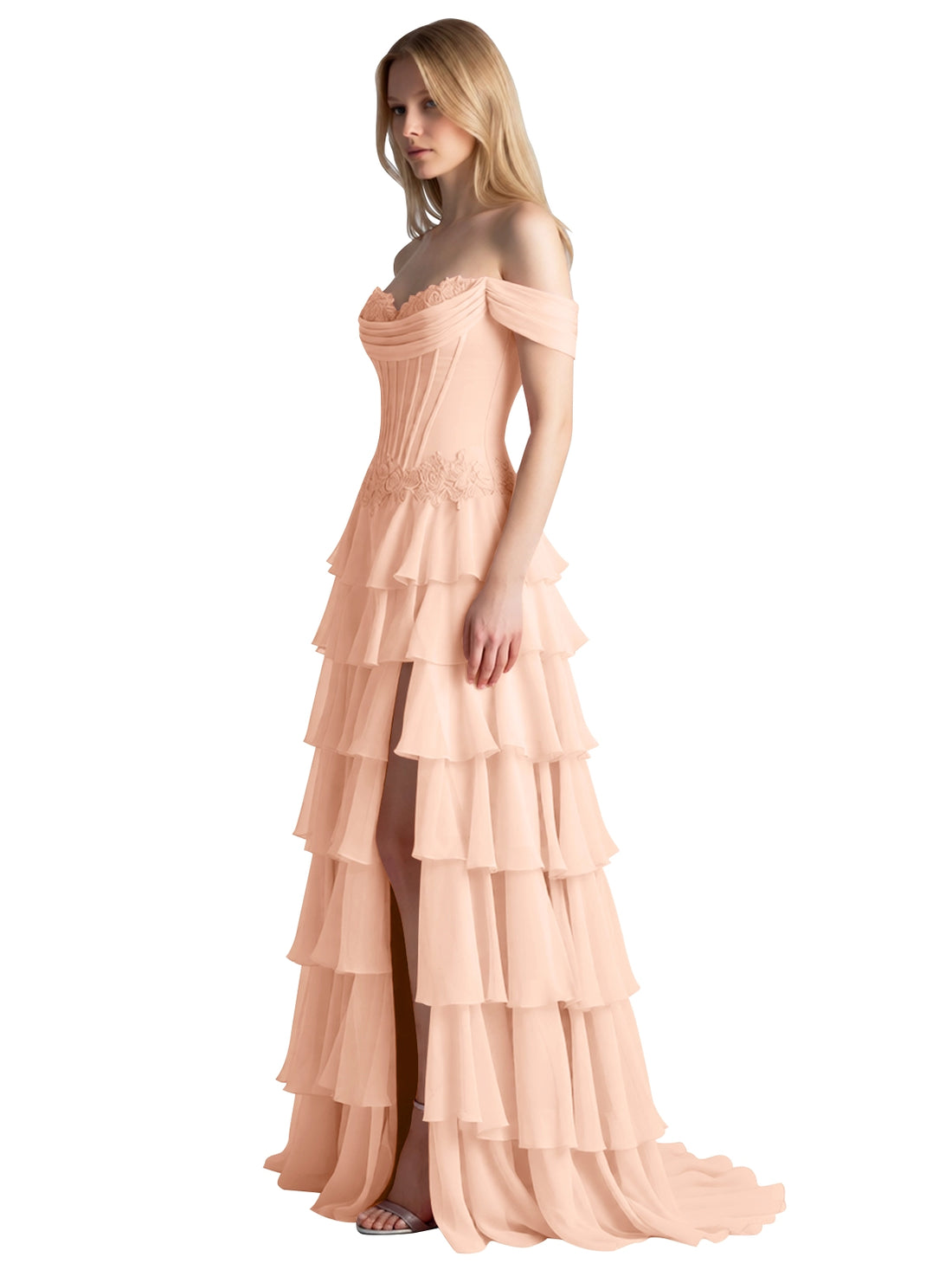 Tiered Off The Shoulder Prom Dress 