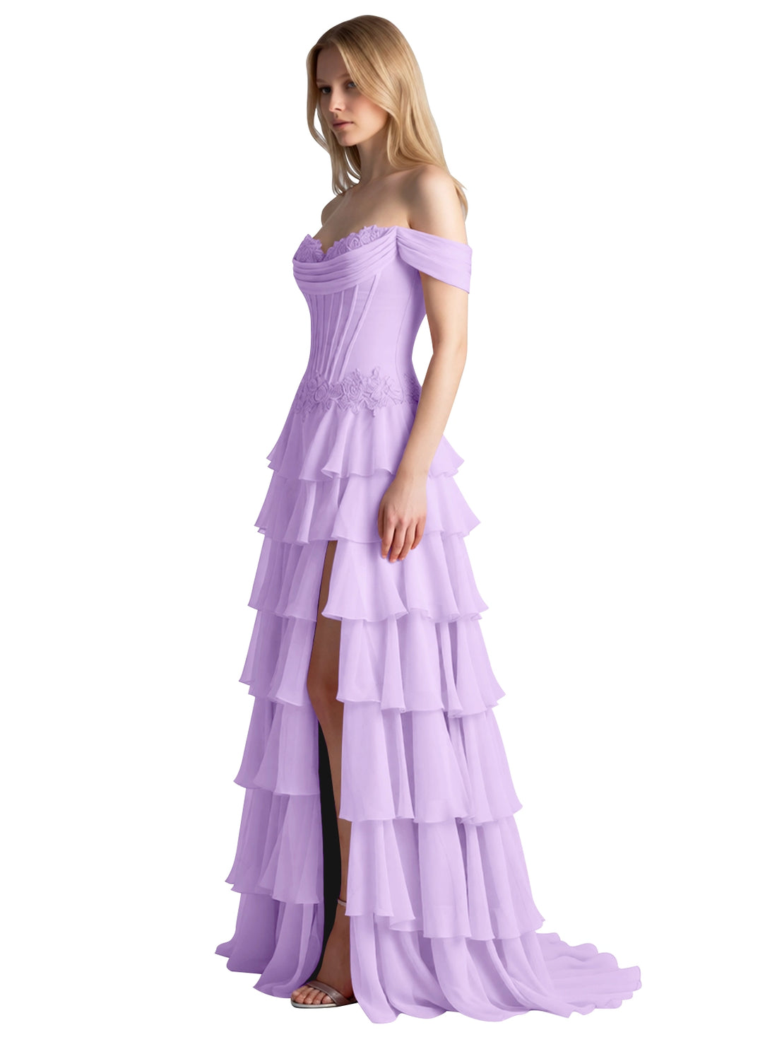 Tiered Off The Shoulder Prom Dress 