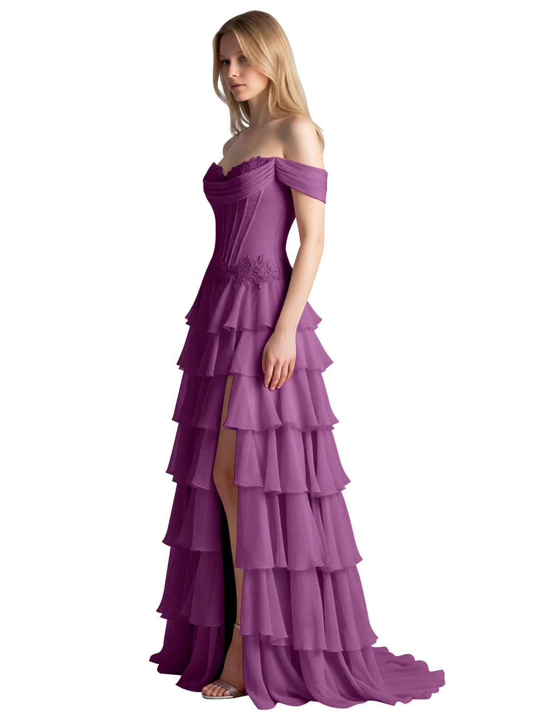 Tiered Off The Shoulder Prom Dress 