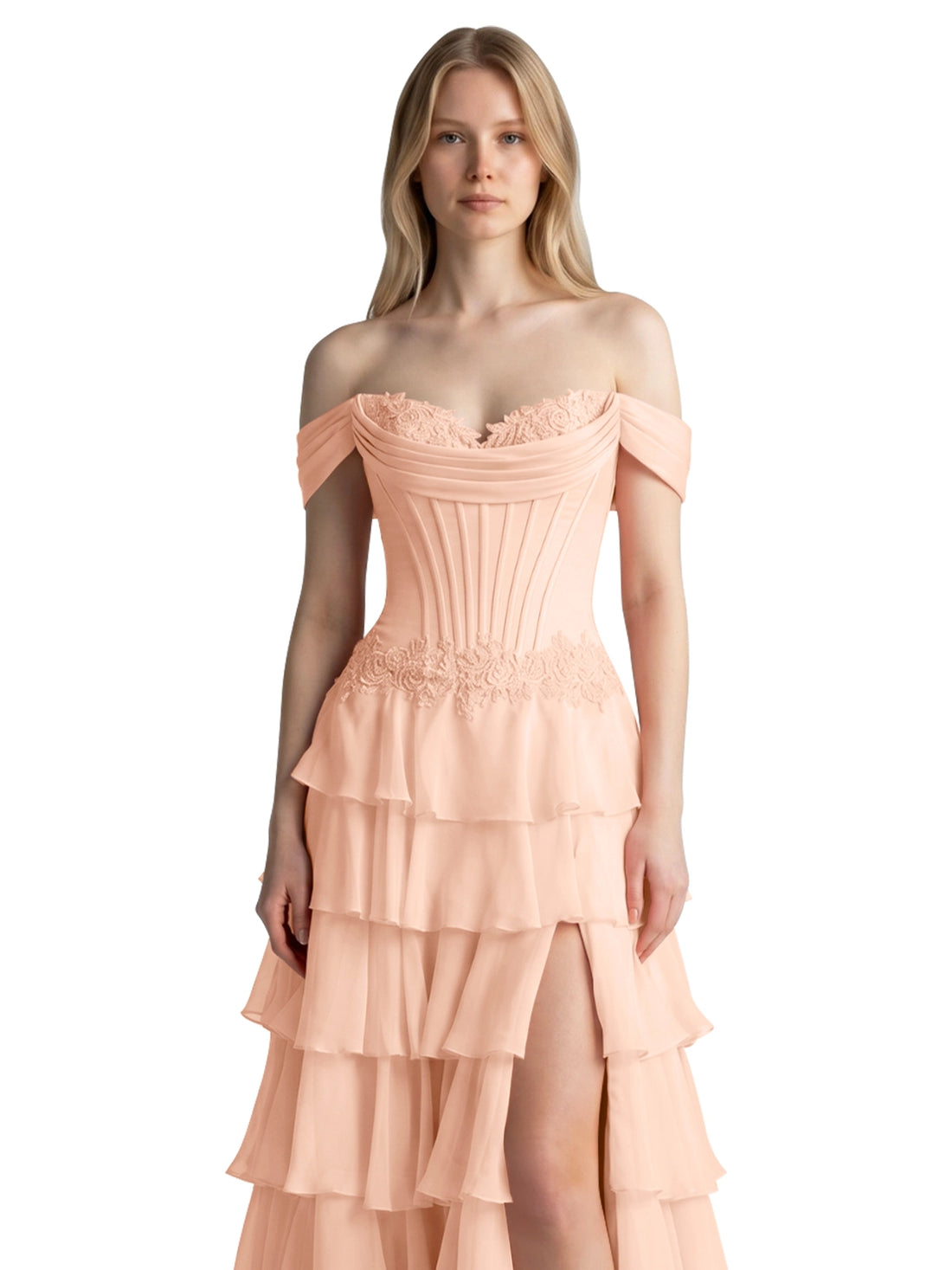 Tiered Off The Shoulder Prom Dress 