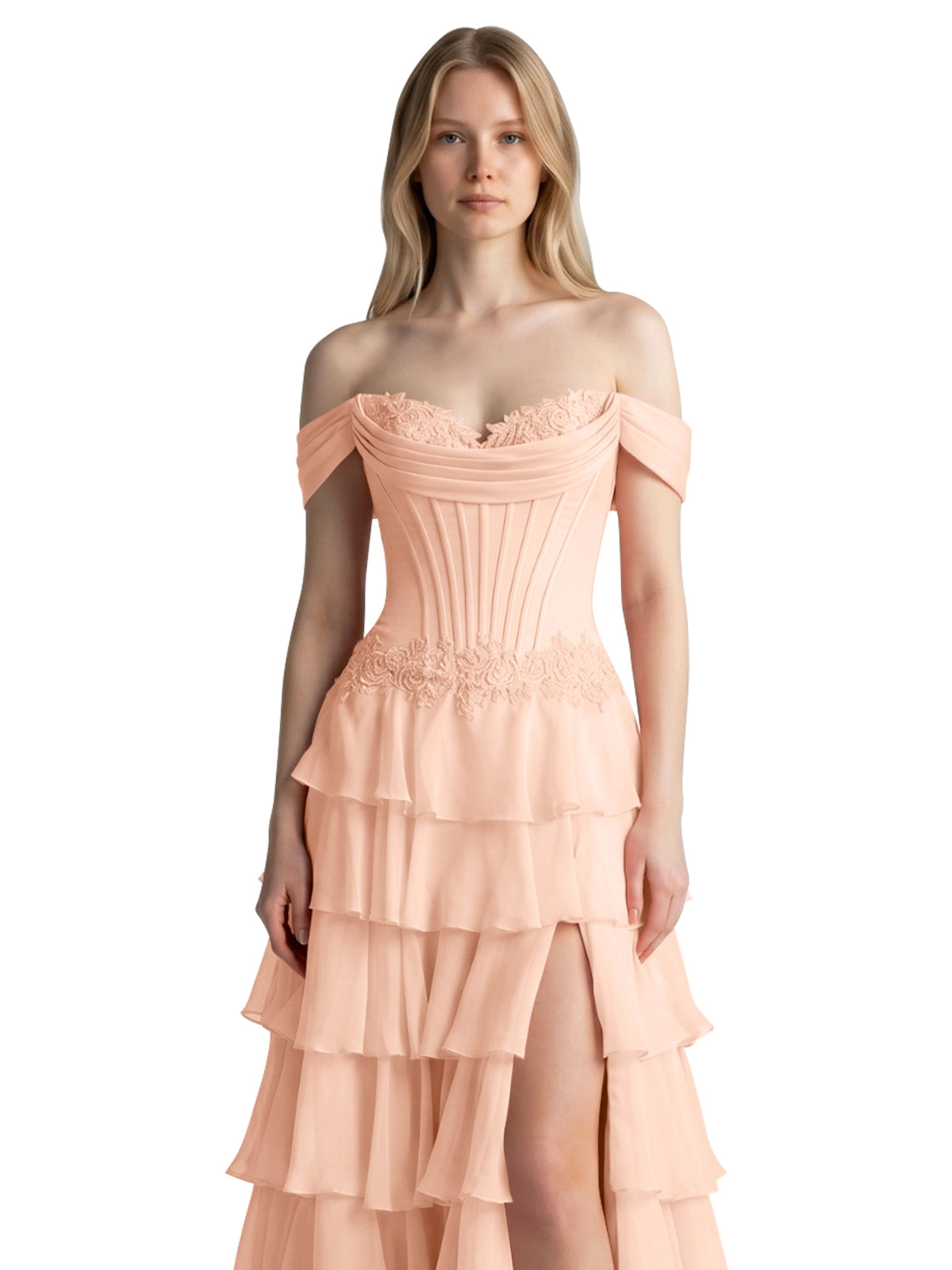 Tiered Off The Shoulder Prom Dress 
