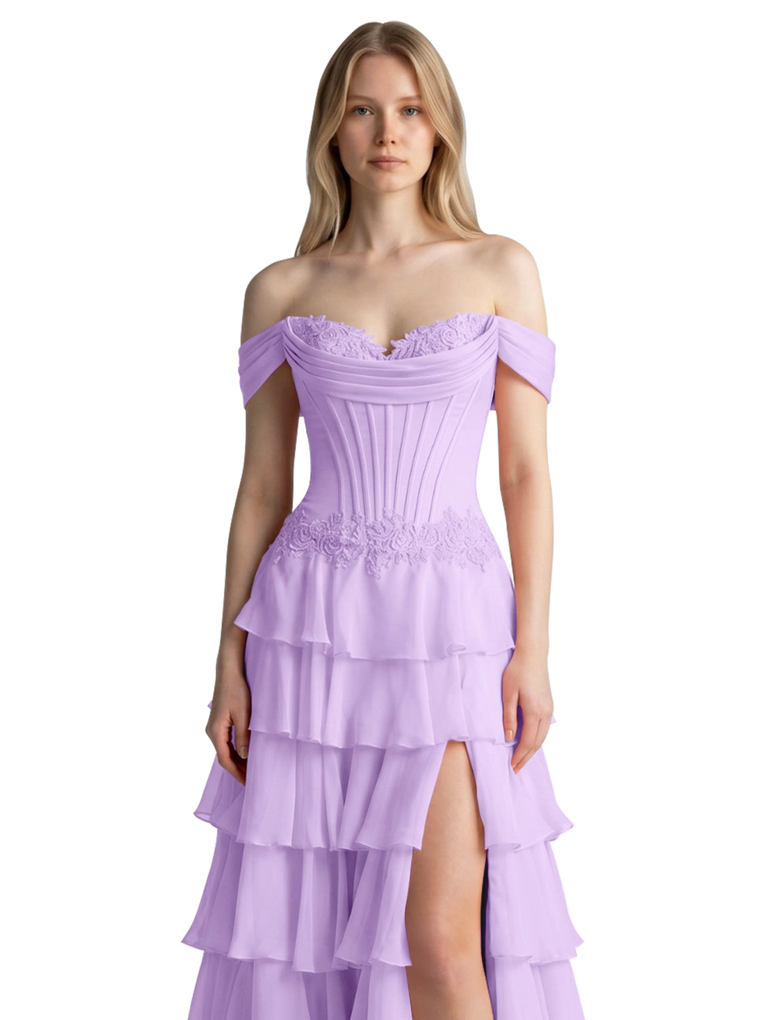 Tiered Off The Shoulder Prom Dress 