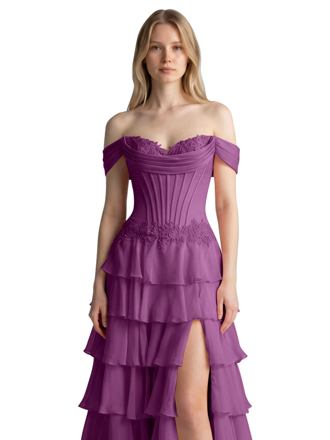 Tiered Off The Shoulder Prom Dress 