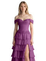 Tiered Off The Shoulder Prom Dress 