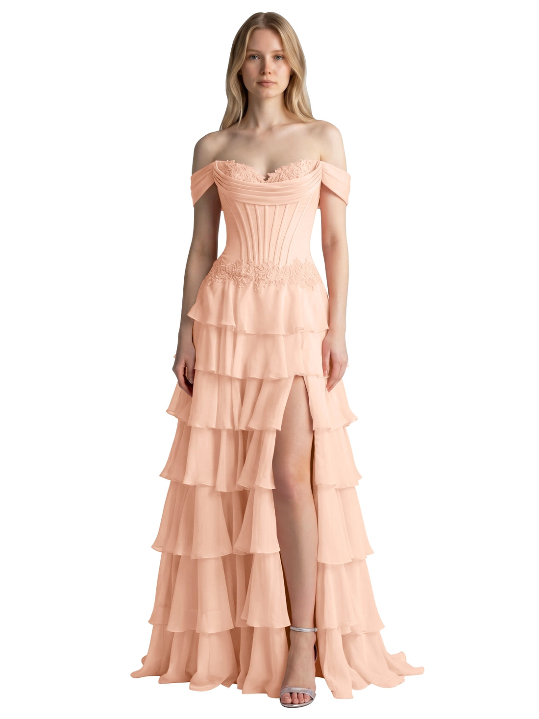 Tiered Off The Shoulder Prom Dress 