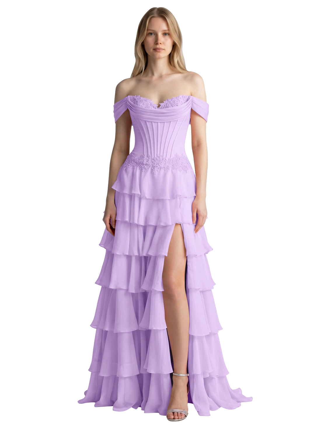 Tiered Off The Shoulder Prom Dress 