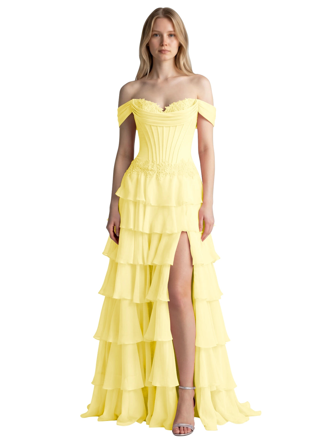 Tiered Off The Shoulder Prom Dress 