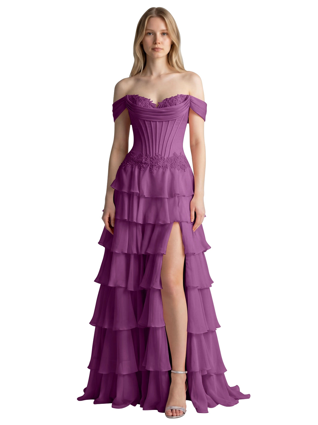Tiered Off The Shoulder Prom Dress 