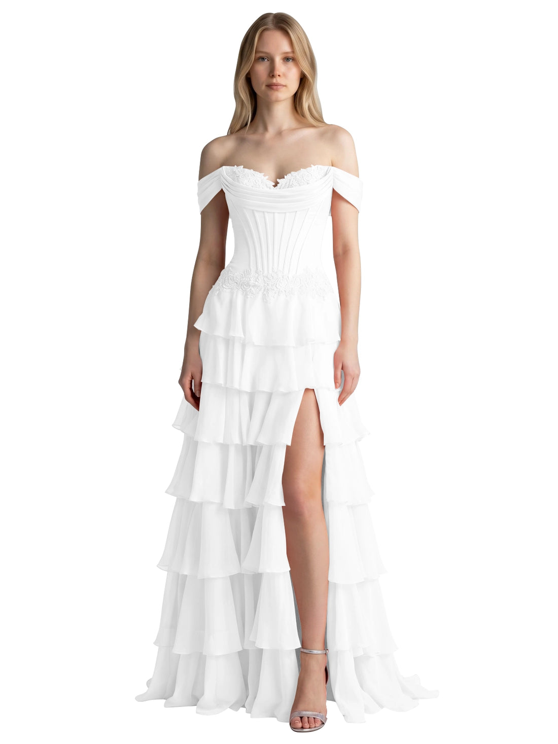 Tiered Off The Shoulder Prom Dress 