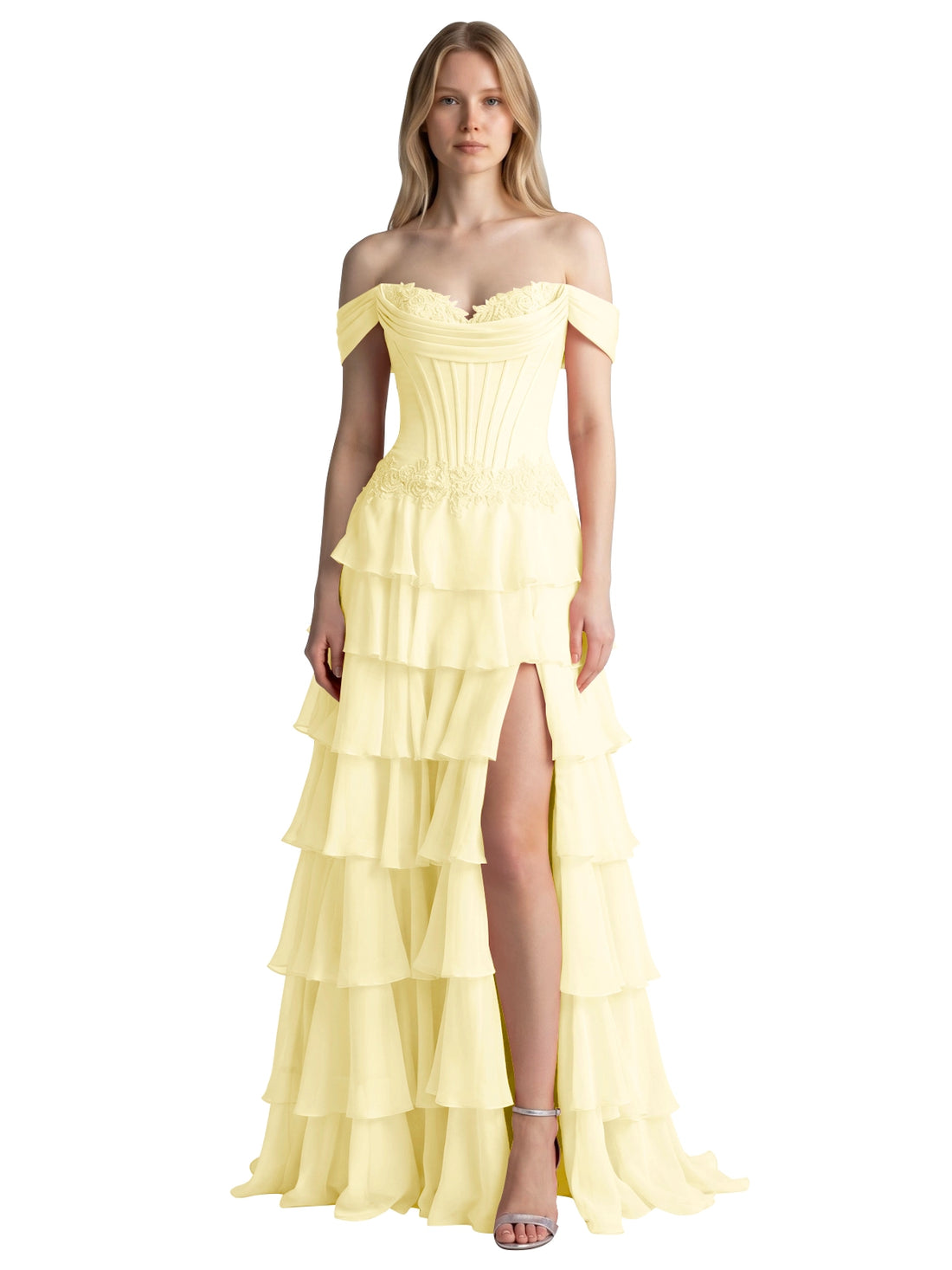 Tiered Off The Shoulder Prom Dress 