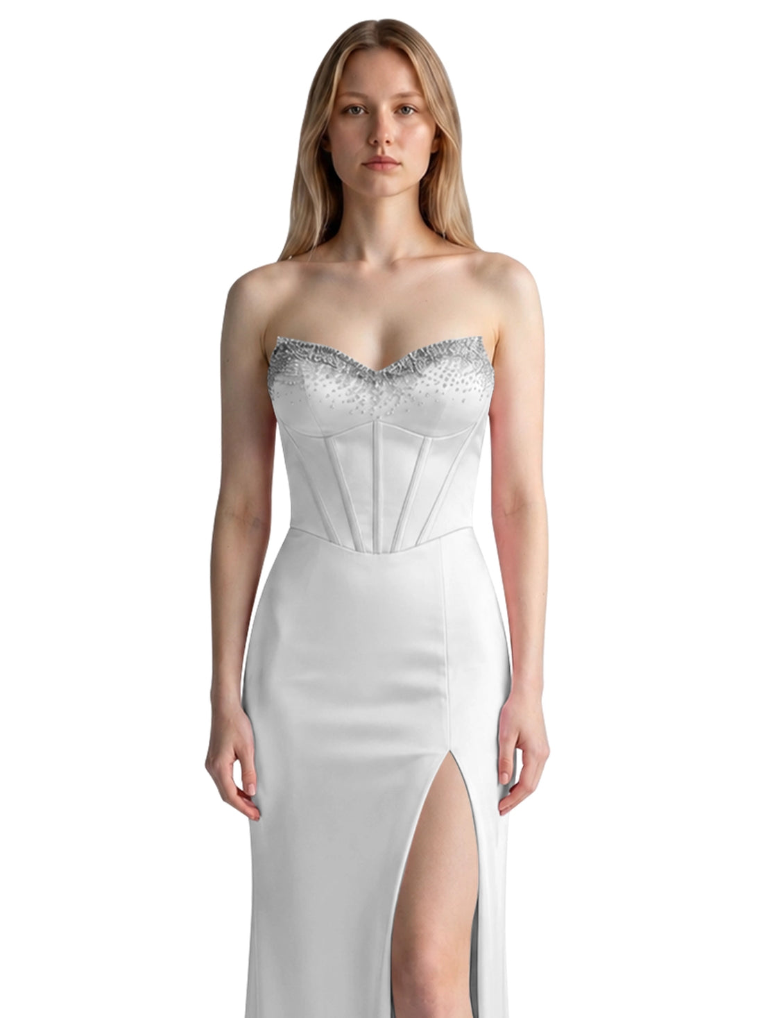 Beaded High Slit Prom Dress 