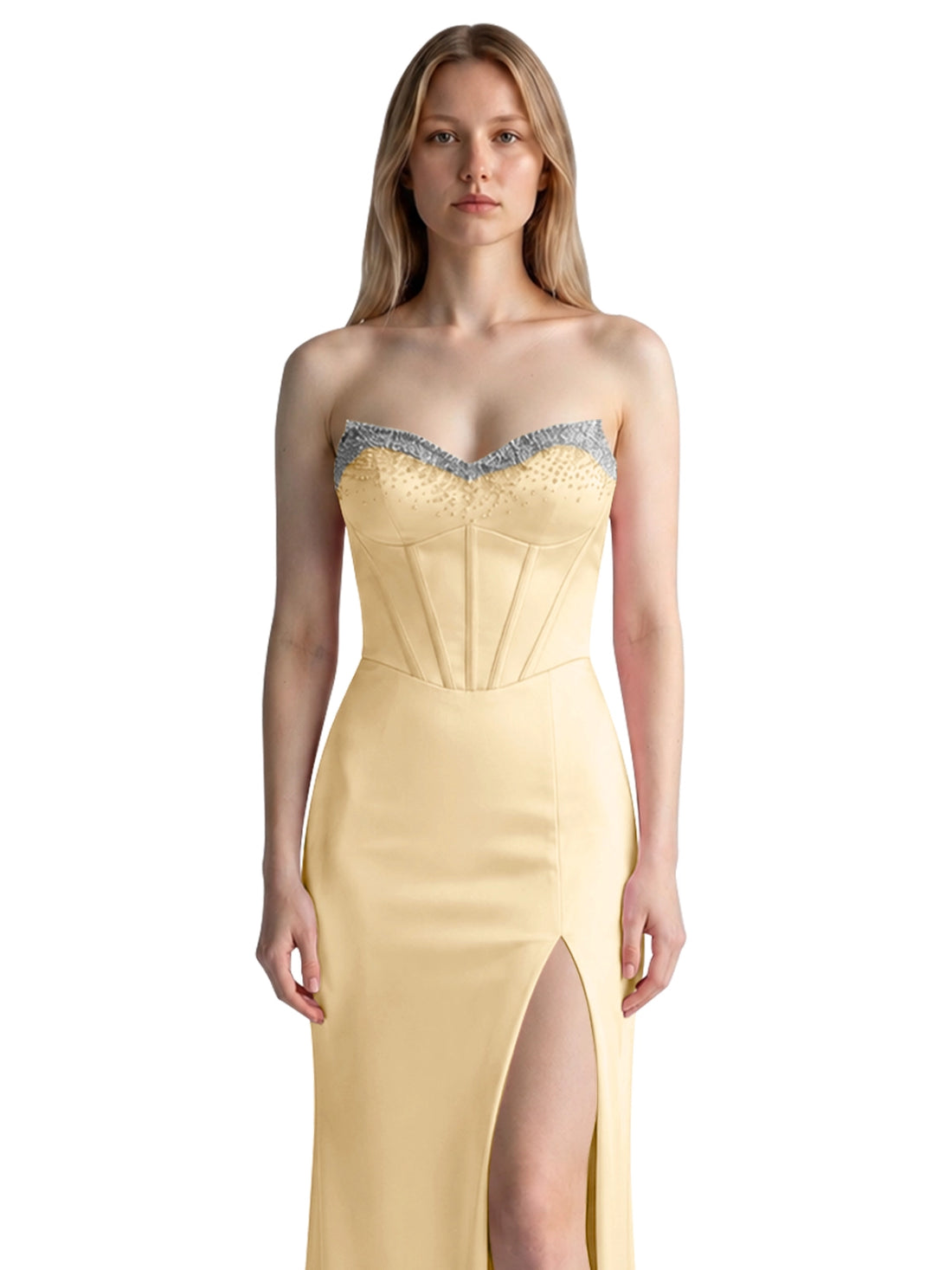 Beaded High Slit Prom Dress 