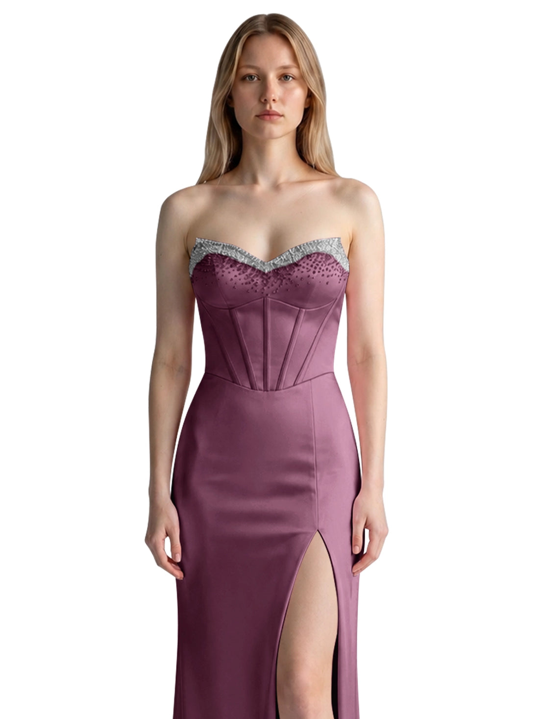 Beaded High Slit Prom Dress 