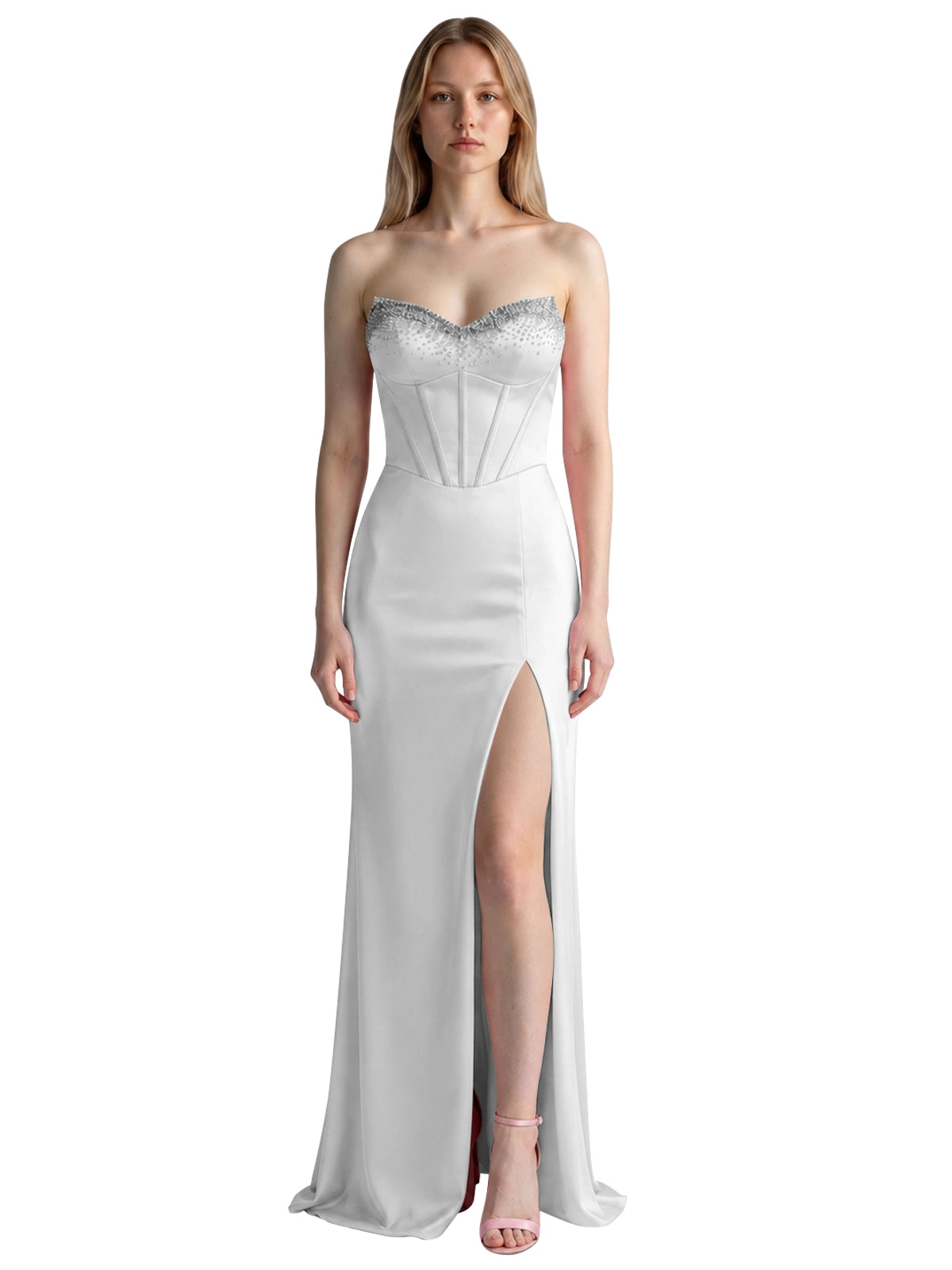 Beaded High Slit Prom Dress 