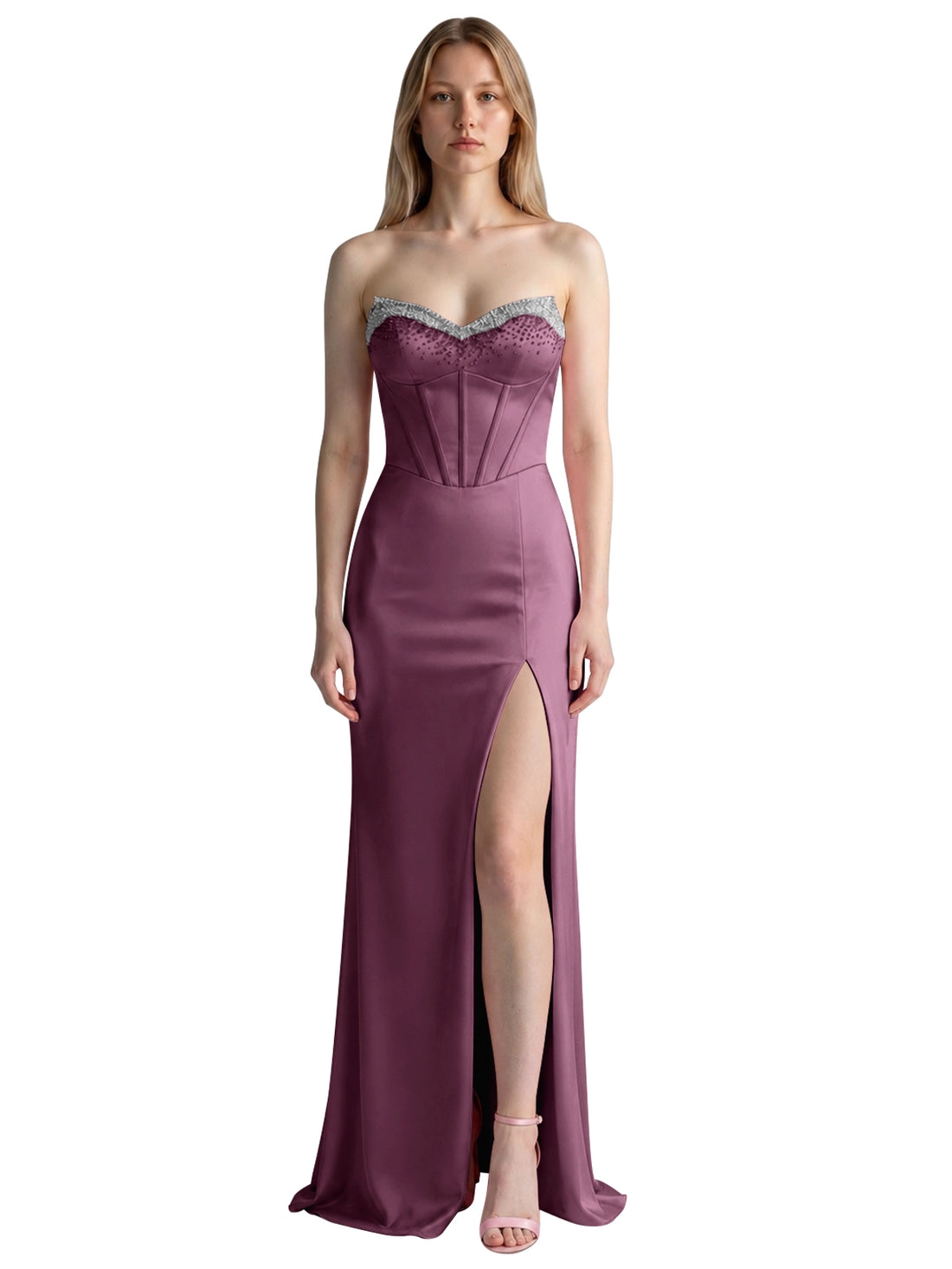 Beaded High Slit Prom Dress 