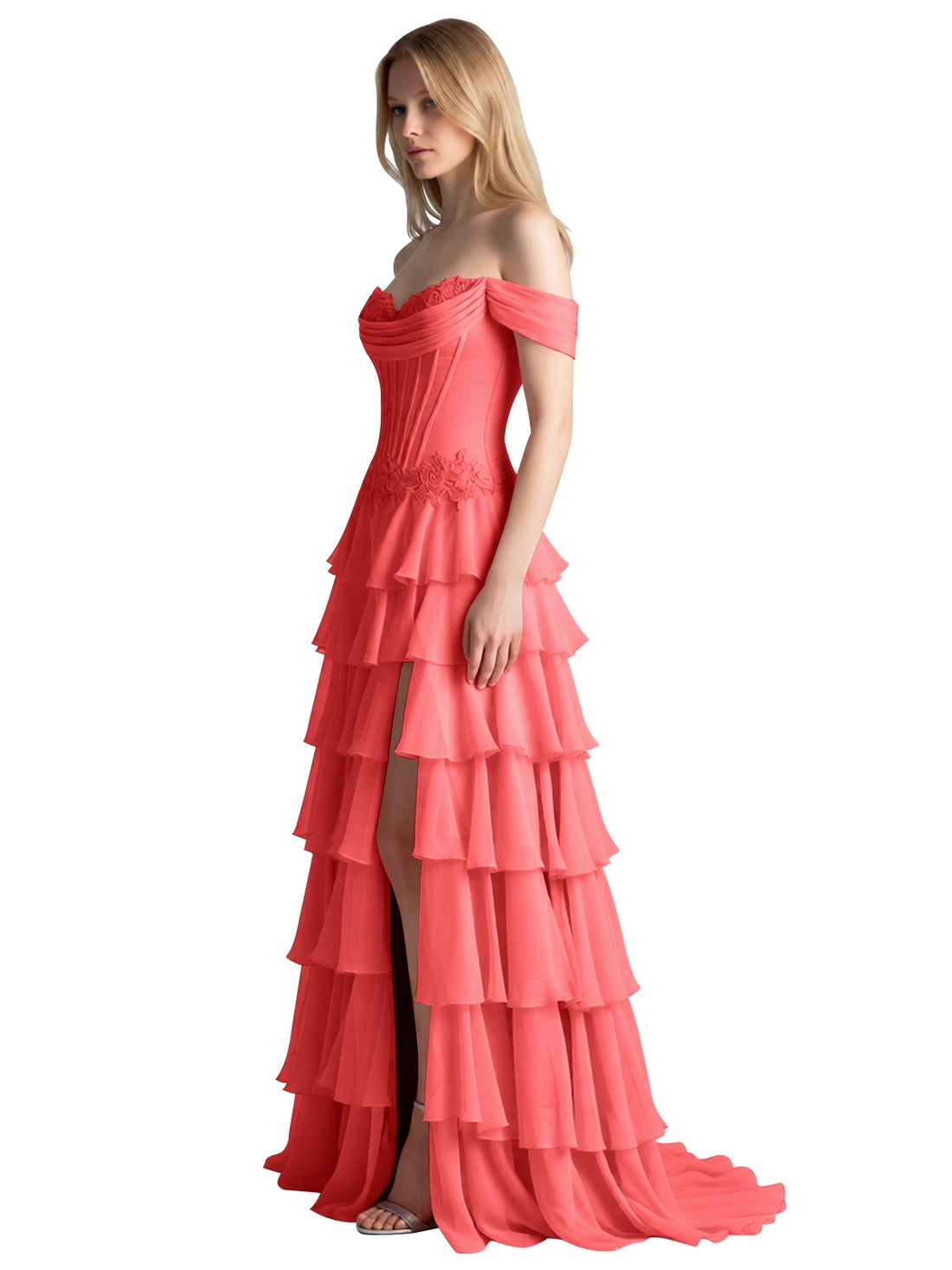 Tiered Off The Shoulder Prom Dress 