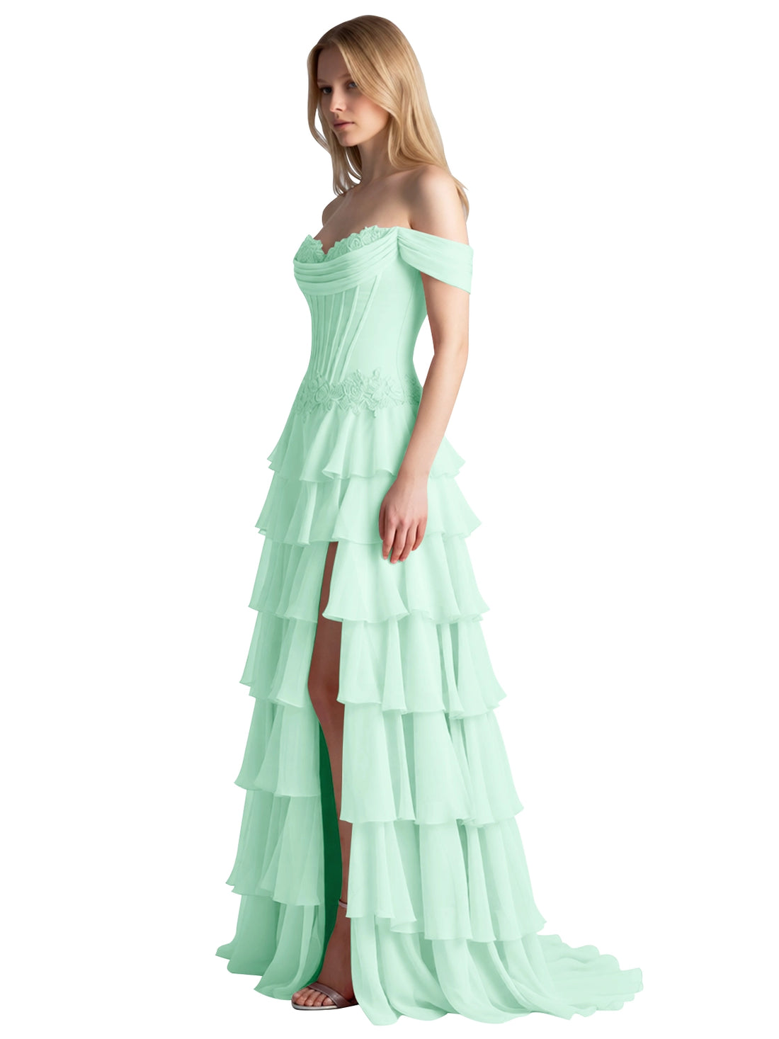 Tiered Off The Shoulder Prom Dress 