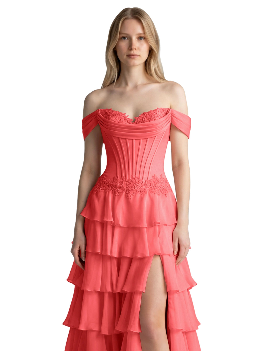 Tiered Off The Shoulder Prom Dress 