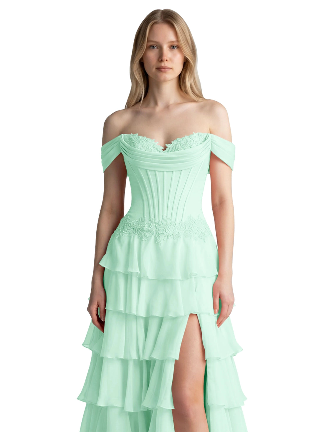 Tiered Off The Shoulder Prom Dress 