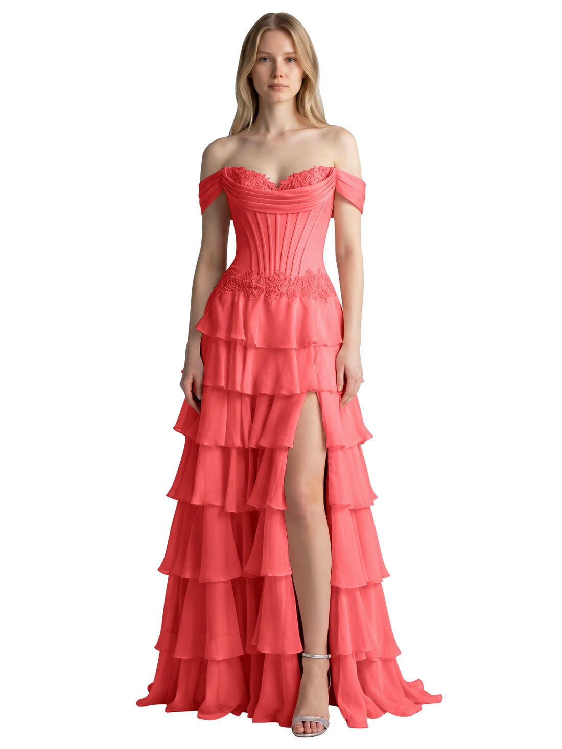 Tiered Off The Shoulder Prom Dress 