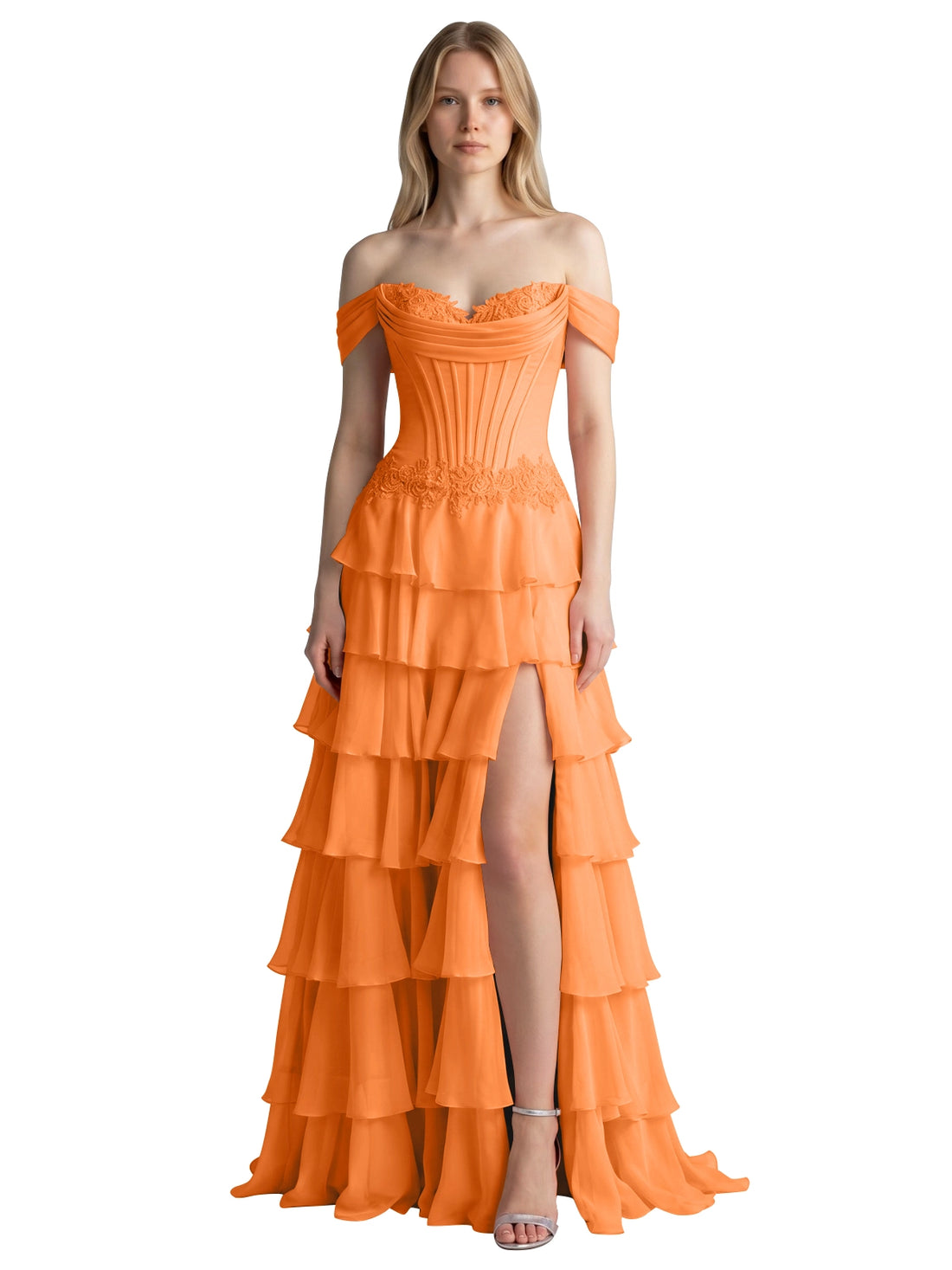 Tiered Off The Shoulder Prom Dress 