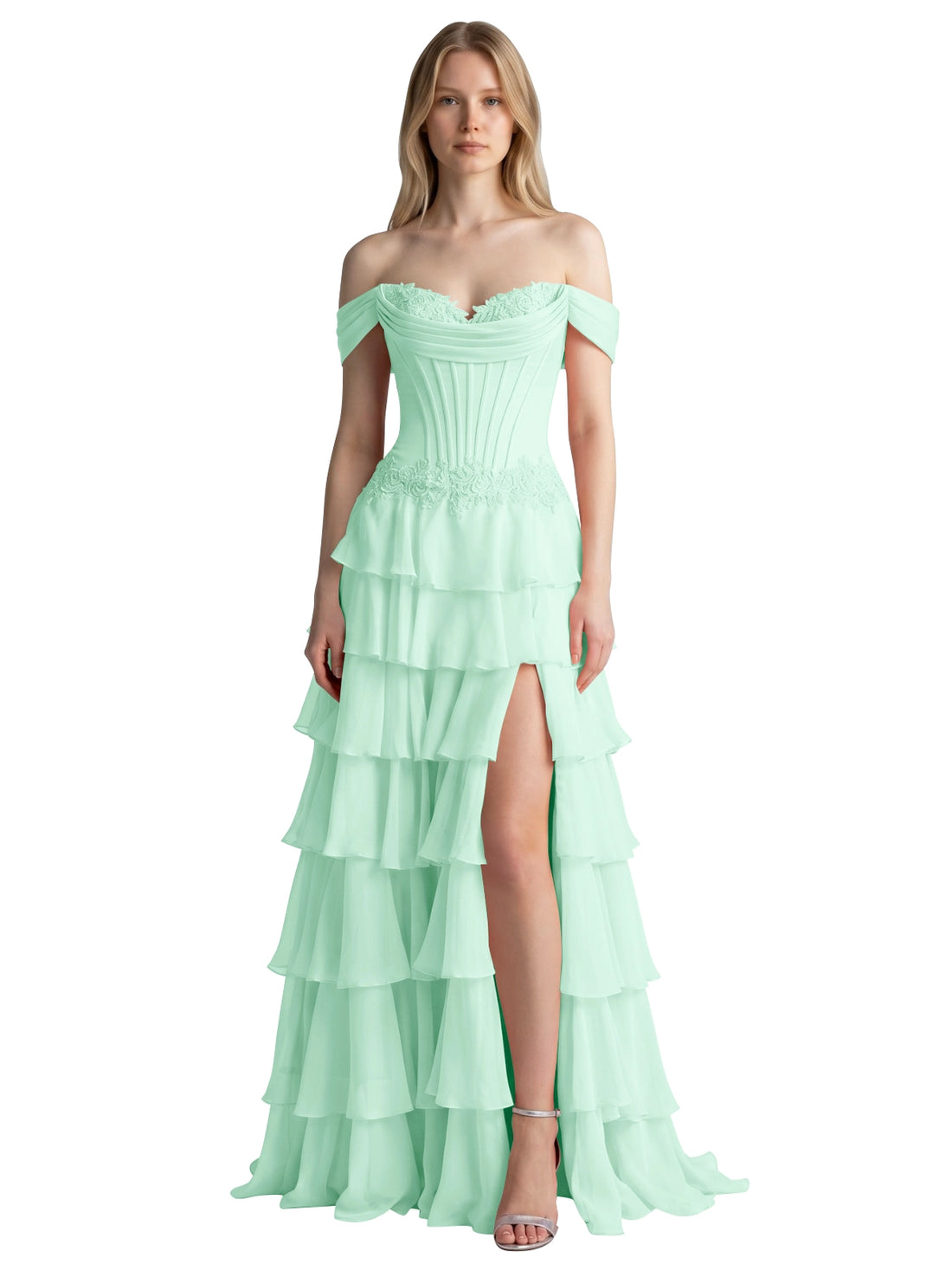 Tiered Off The Shoulder Prom Dress 