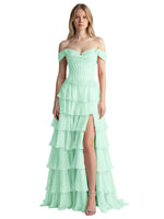 Tiered Off The Shoulder Prom Dress 