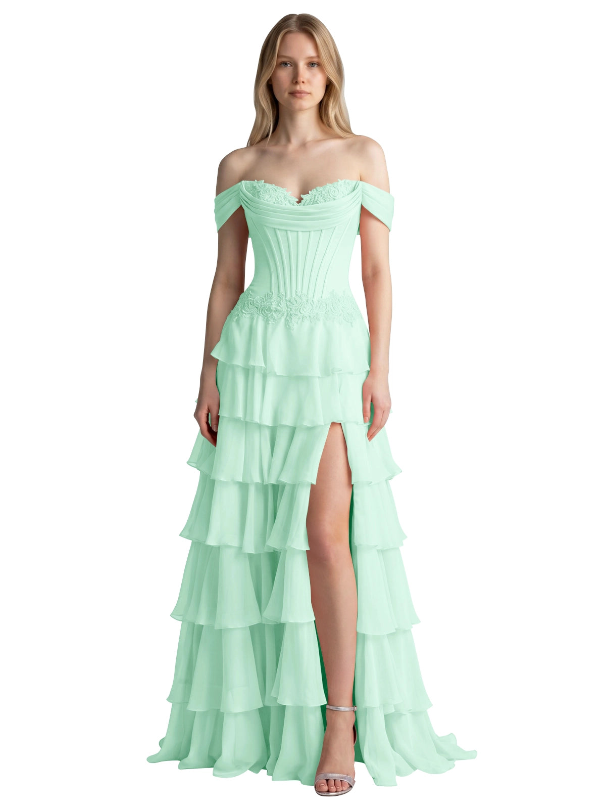 Tiered Off The Shoulder Prom Dress 
