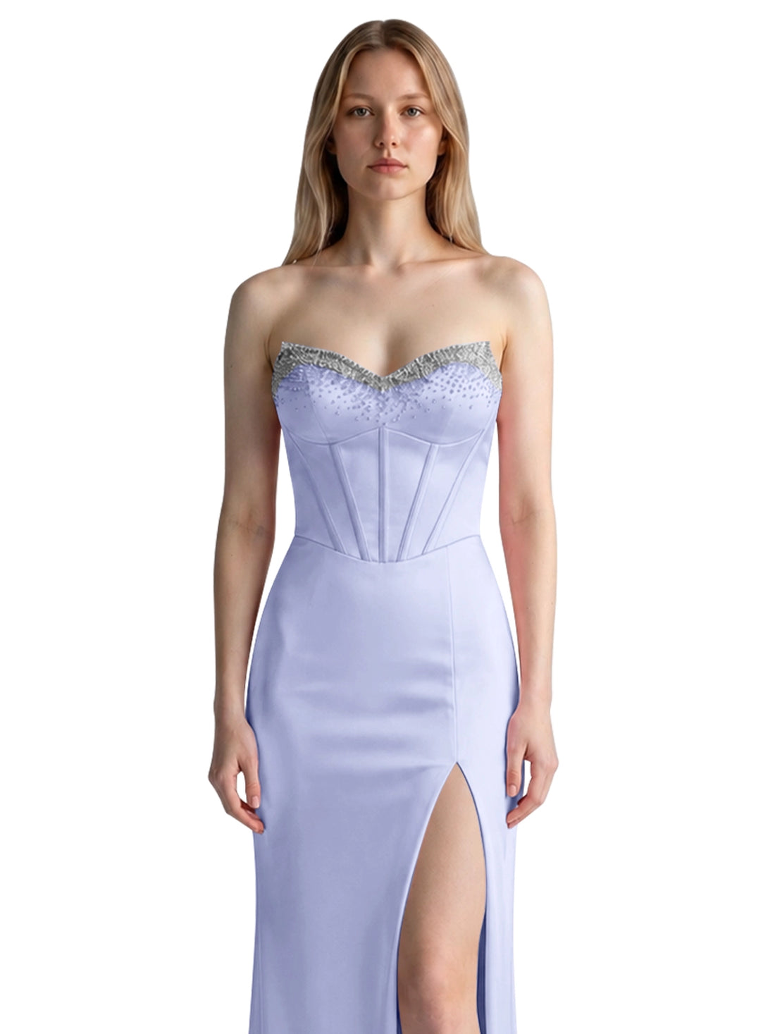 Beaded High Slit Prom Dress 