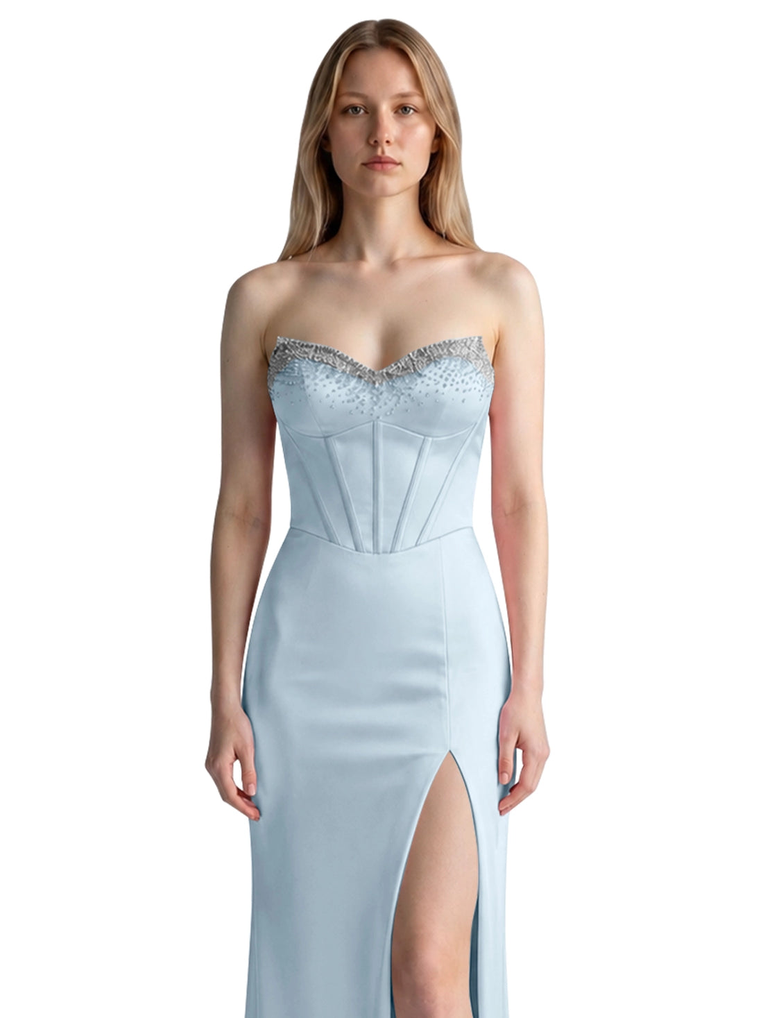 Beaded High Slit Prom Dress 