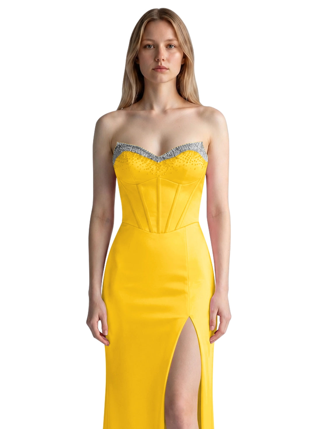 Beaded High Slit Prom Dress 