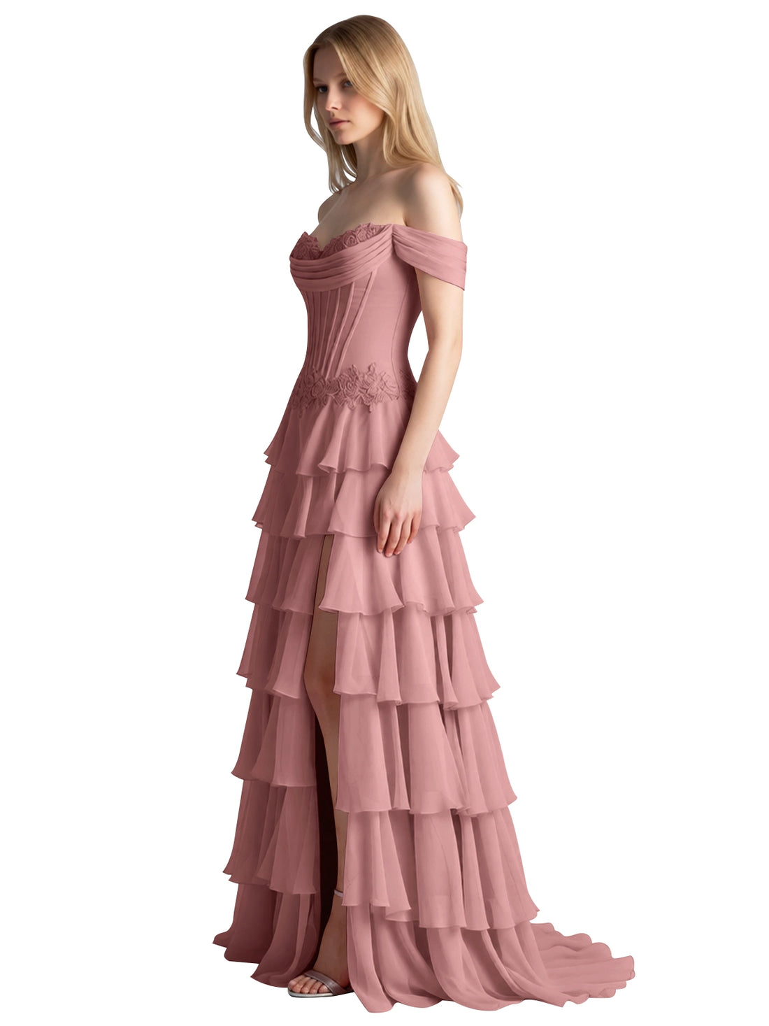 Tiered Off The Shoulder Prom Dress 