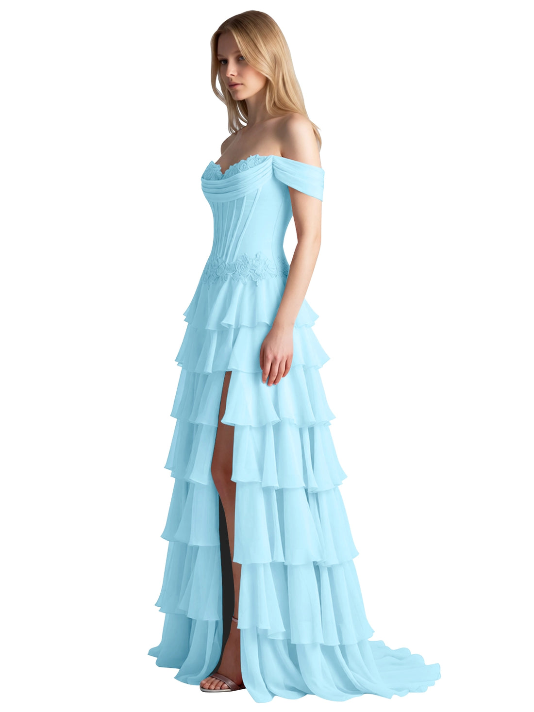 Tiered Off The Shoulder Prom Dress 