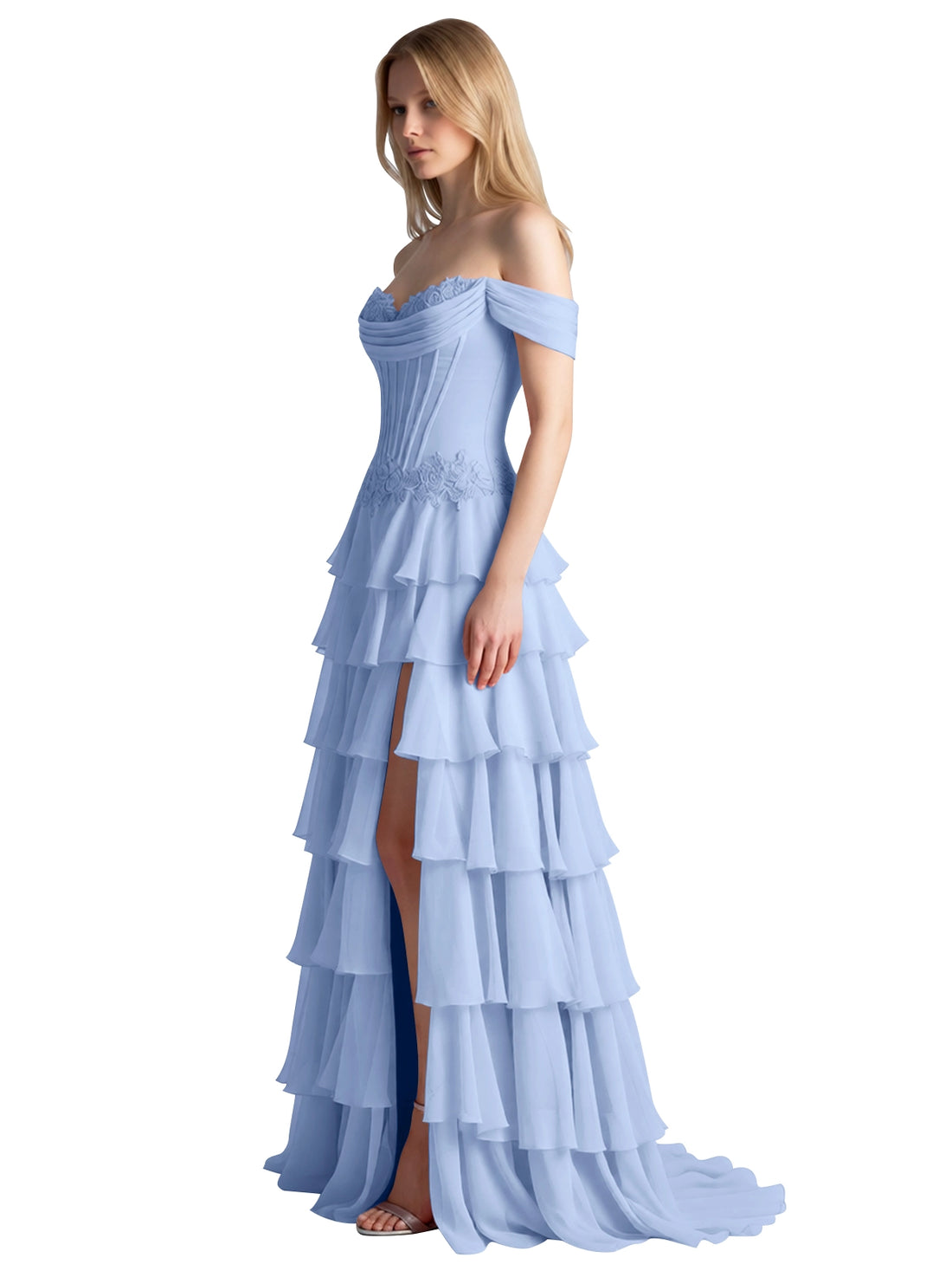Tiered Off The Shoulder Prom Dress 
