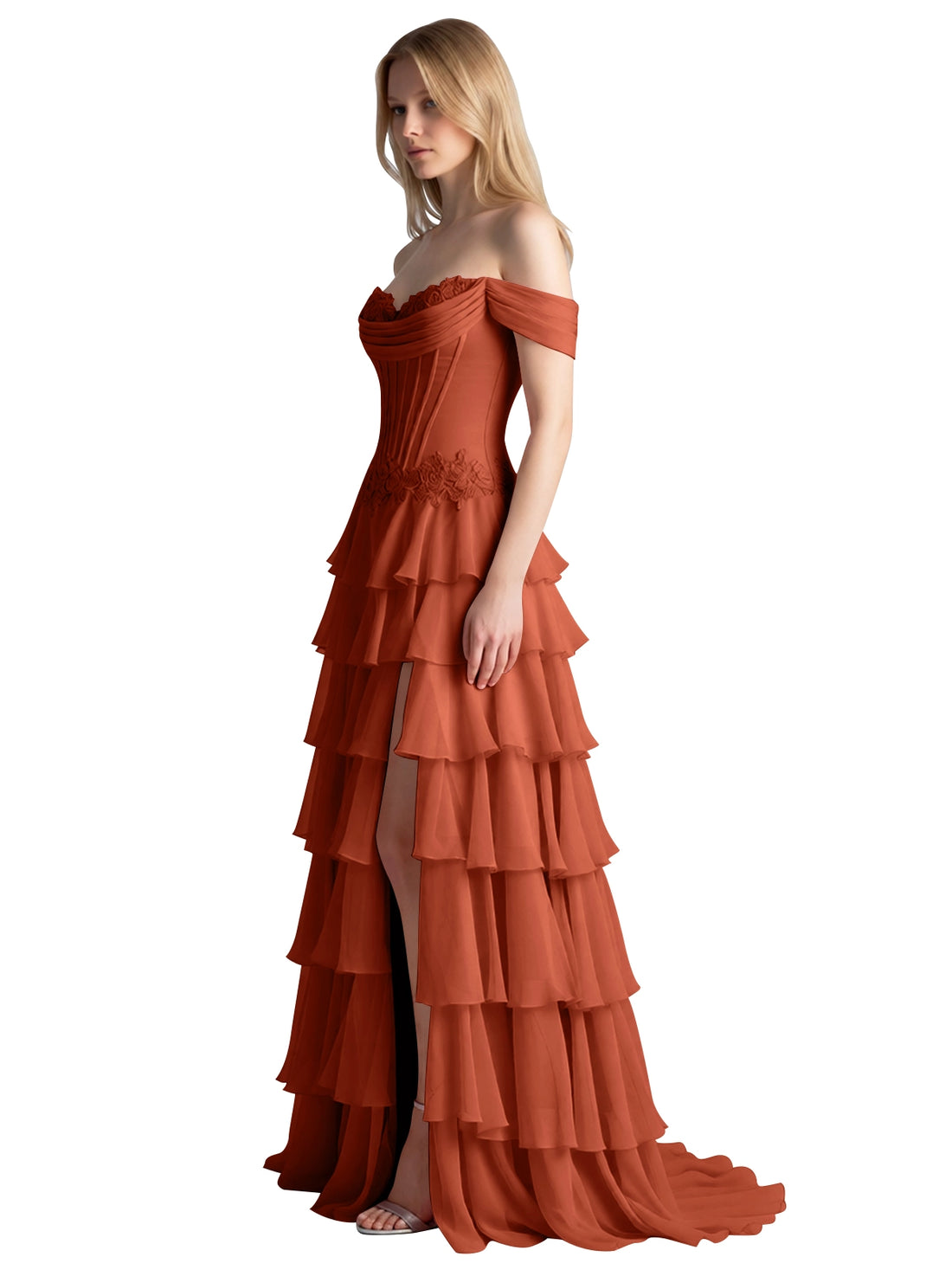 Tiered Off The Shoulder Prom Dress 