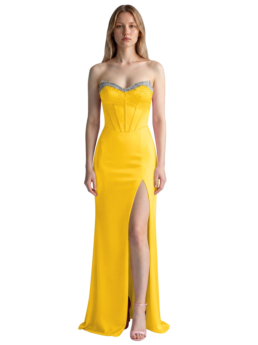 Beaded High Slit Prom Dress 