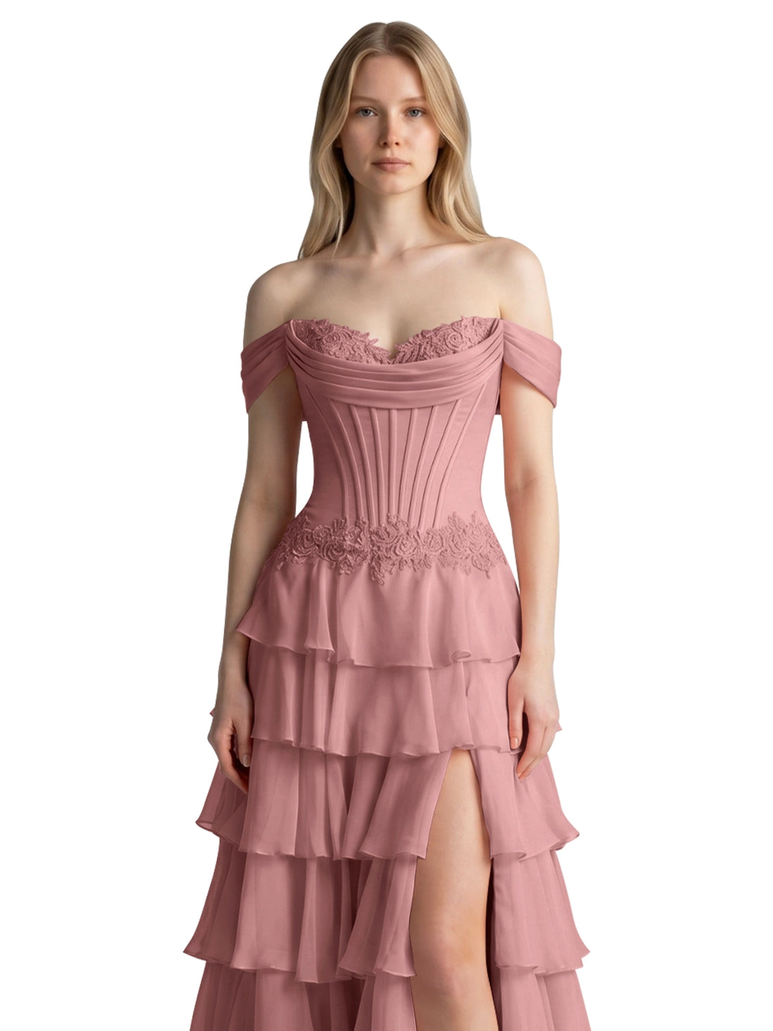Tiered Off The Shoulder Prom Dress 
