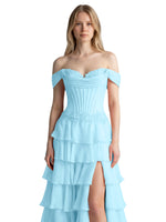 Tiered Off The Shoulder Prom Dress 