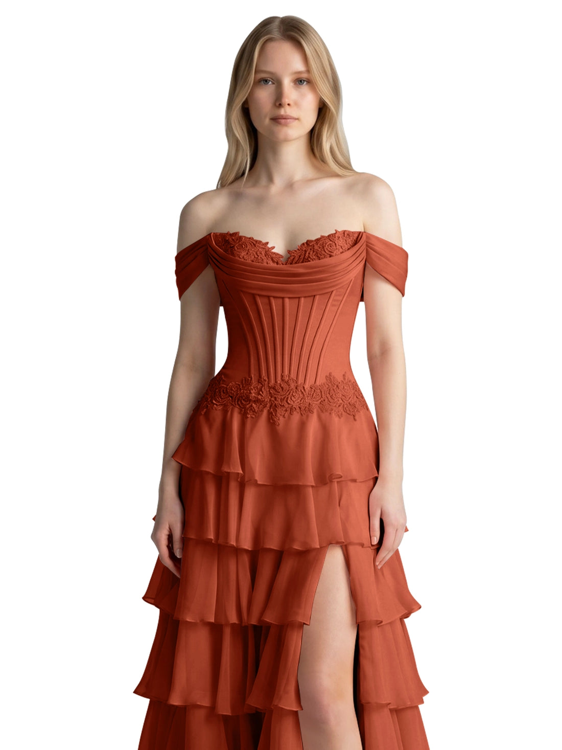 Tiered Off The Shoulder Prom Dress 