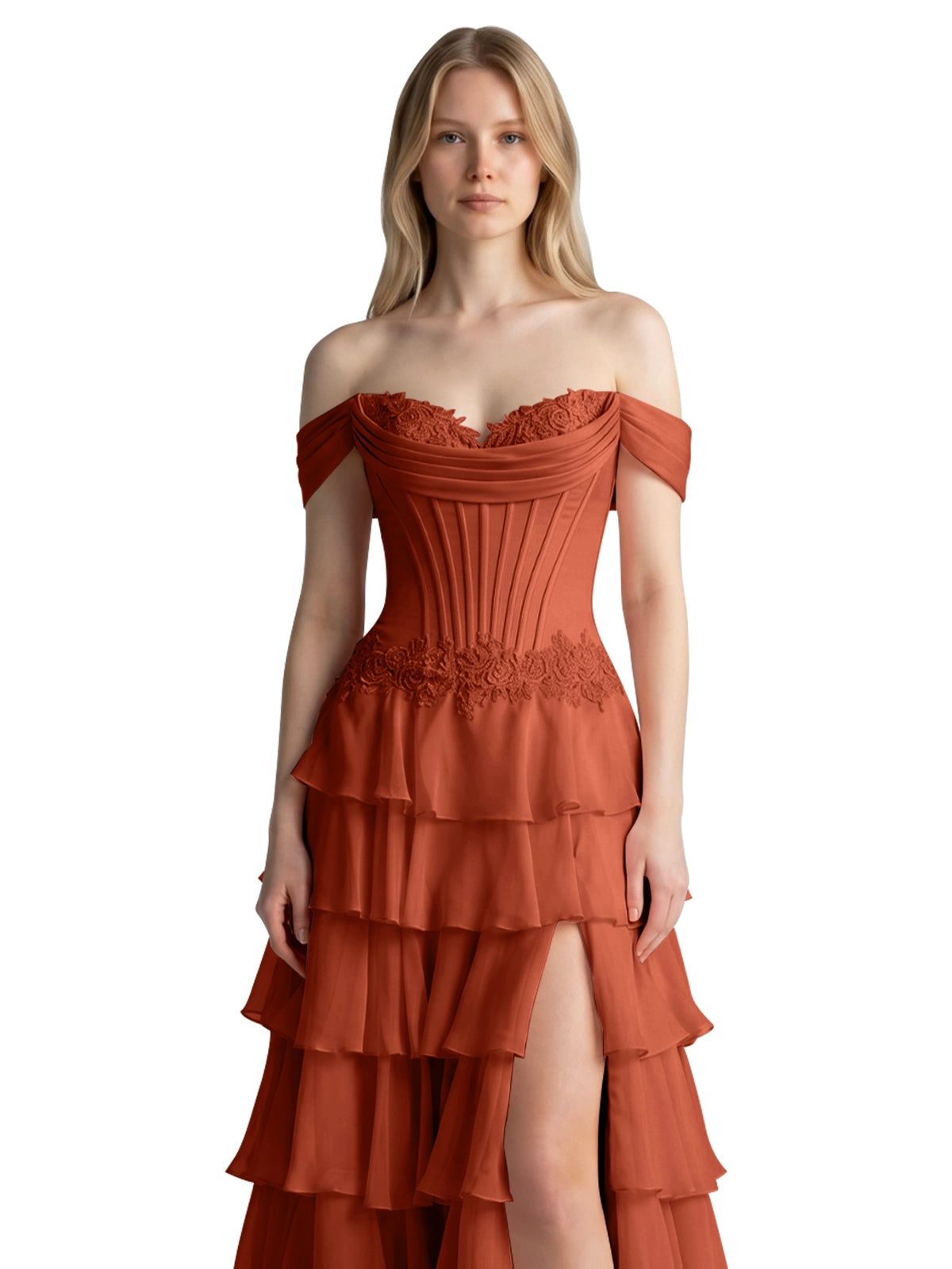 Tiered Off The Shoulder Prom Dress 