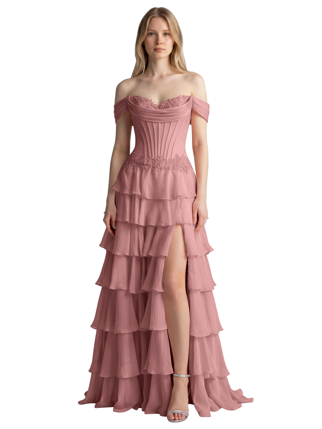 Tiered Off The Shoulder Prom Dress 