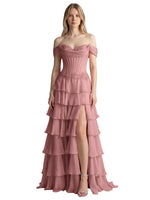 Tiered Off The Shoulder Prom Dress 