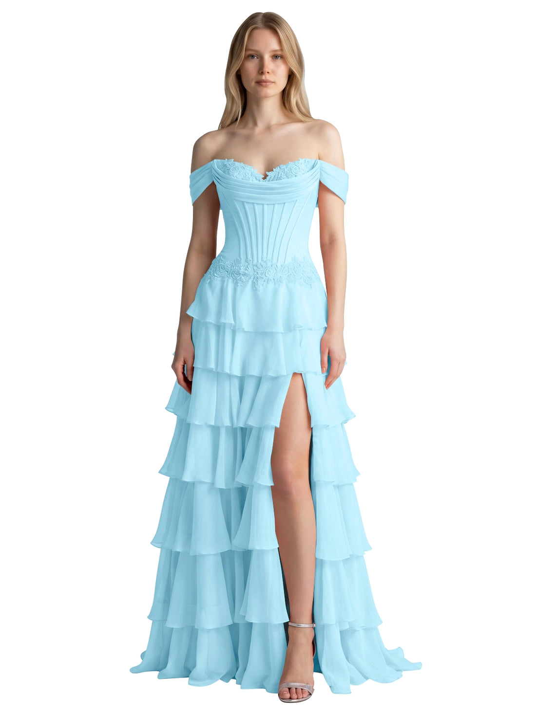 Tiered Off The Shoulder Prom Dress 
