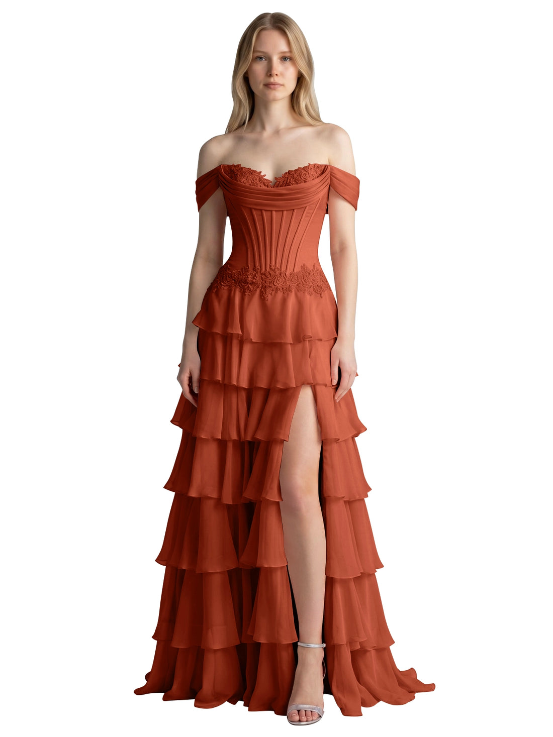 Tiered Off The Shoulder Prom Dress 