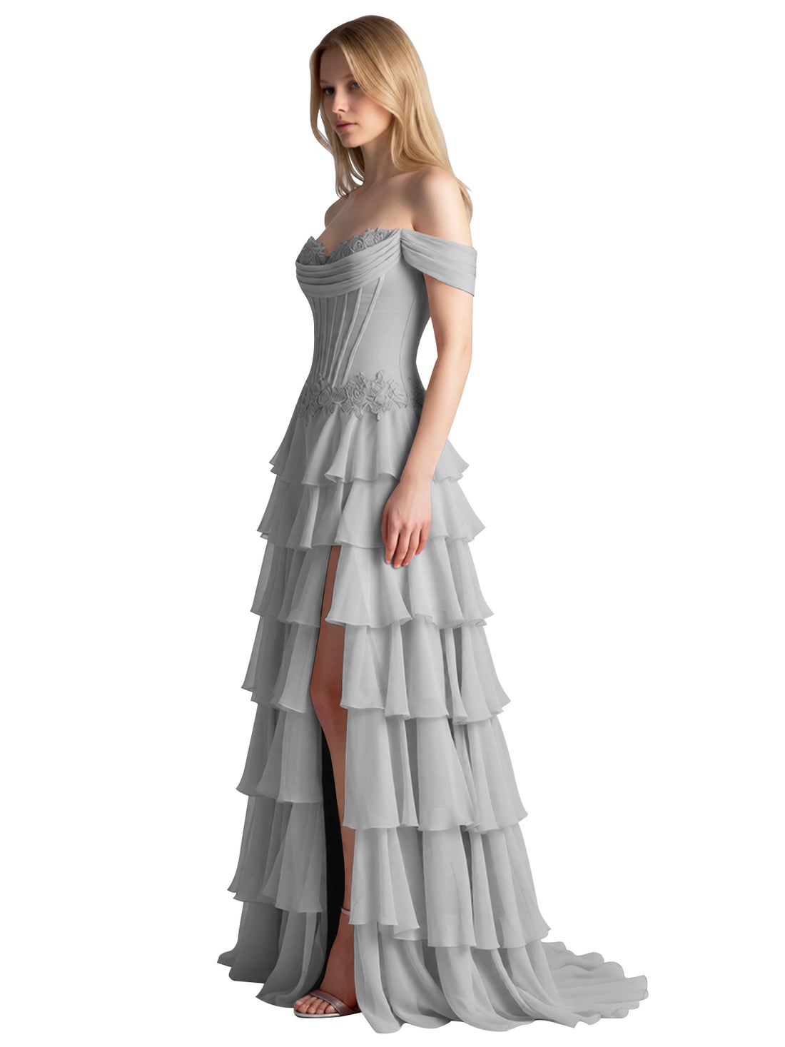 Tiered Off The Shoulder Prom Dress 
