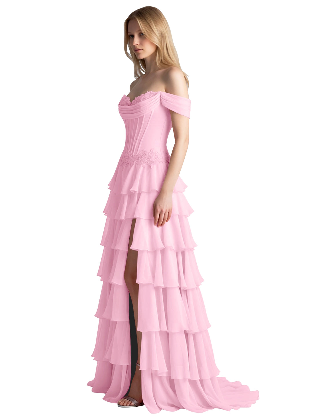 Tiered Off The Shoulder Prom Dress 