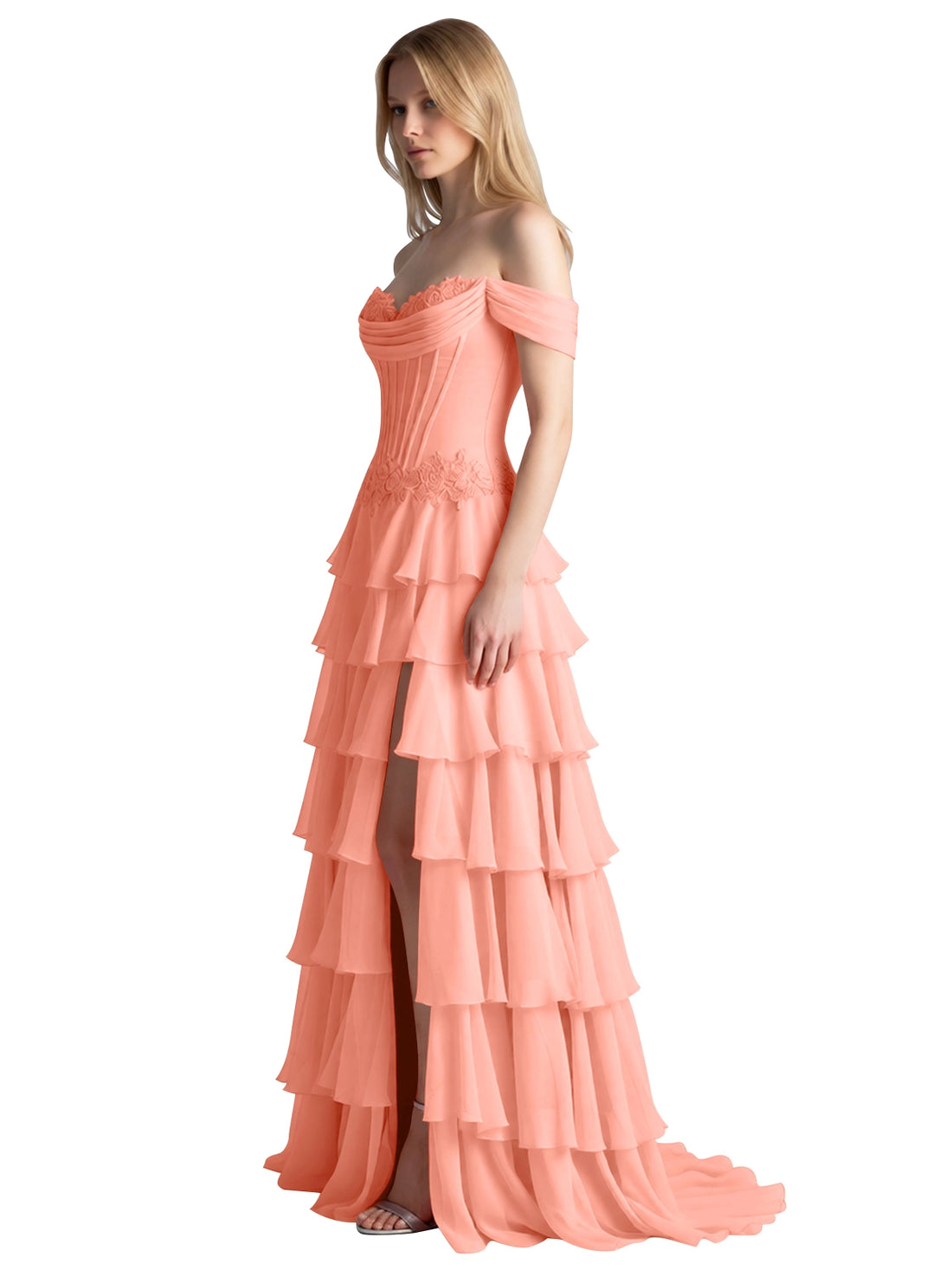 Tiered Off The Shoulder Prom Dress 