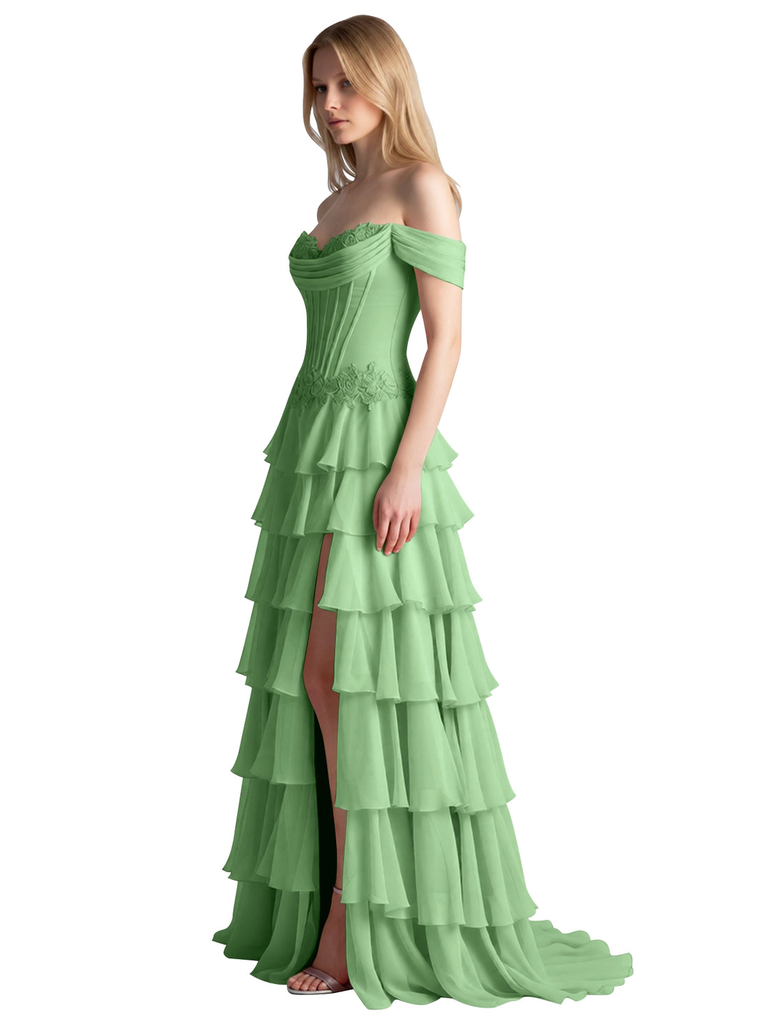 Tiered Off The Shoulder Prom Dress 